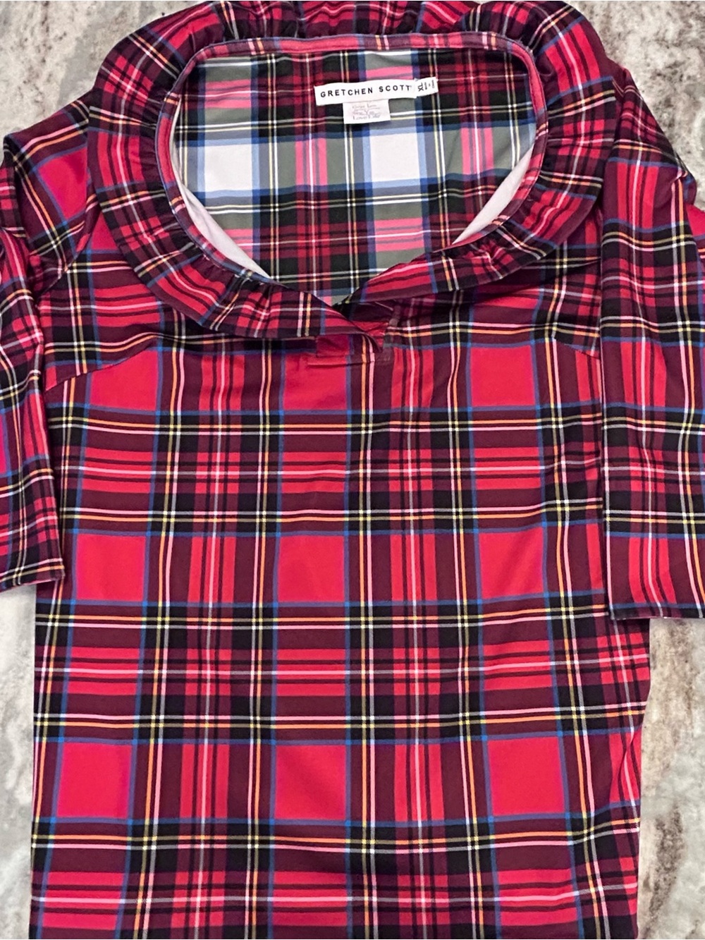 Gretchen Scott Red Plaid Collared Top XL - Picture 4 of 8